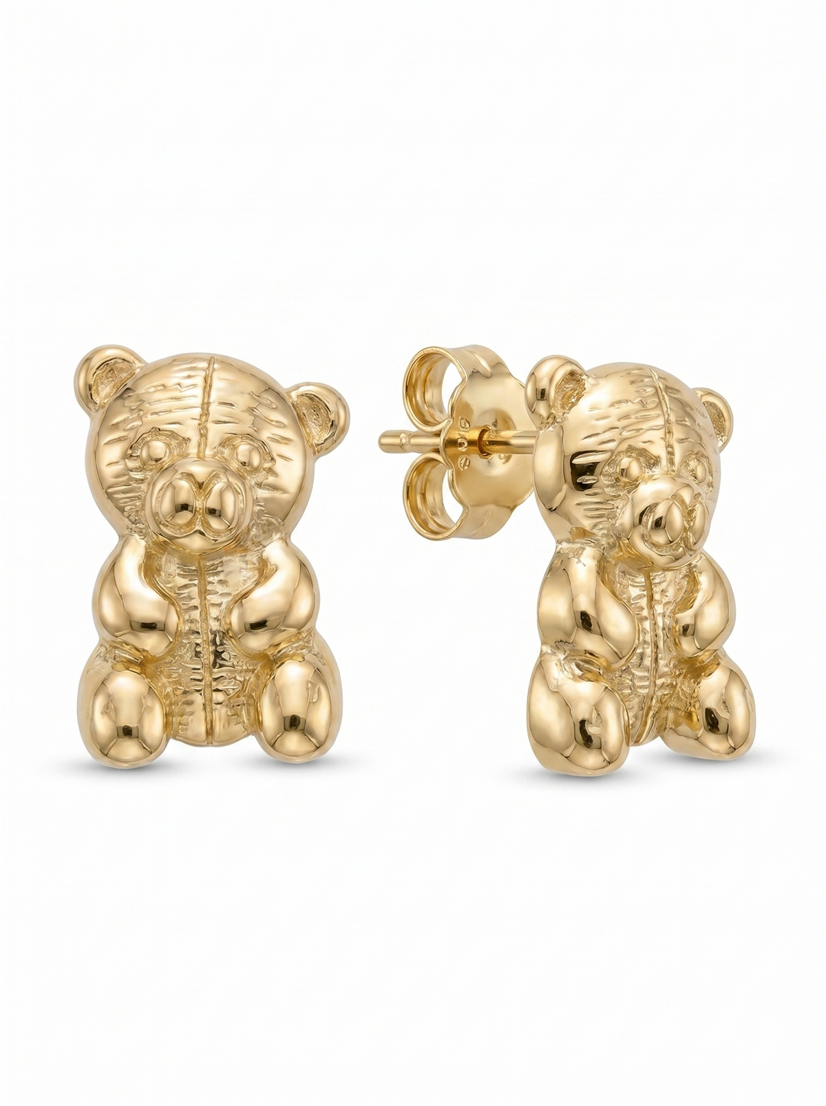 Sitting Textured Bear Gold Earring - Gold Earring Pair