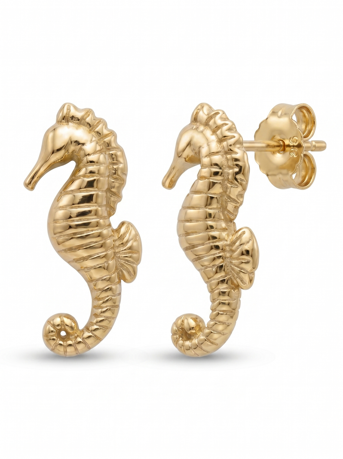 Curled Seahorse Gold Earring - Gold Earring Pair
