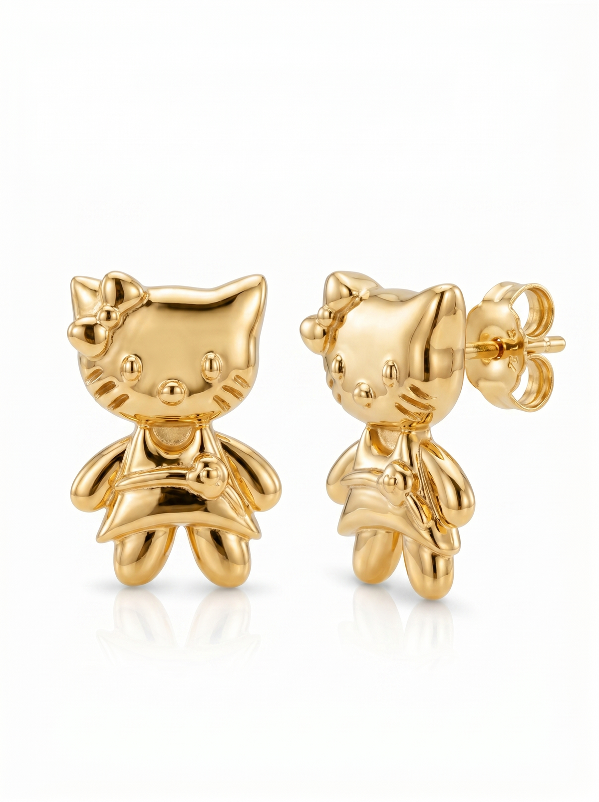 Kitty Girl Charm Gold Earring - Gold Earring Pair