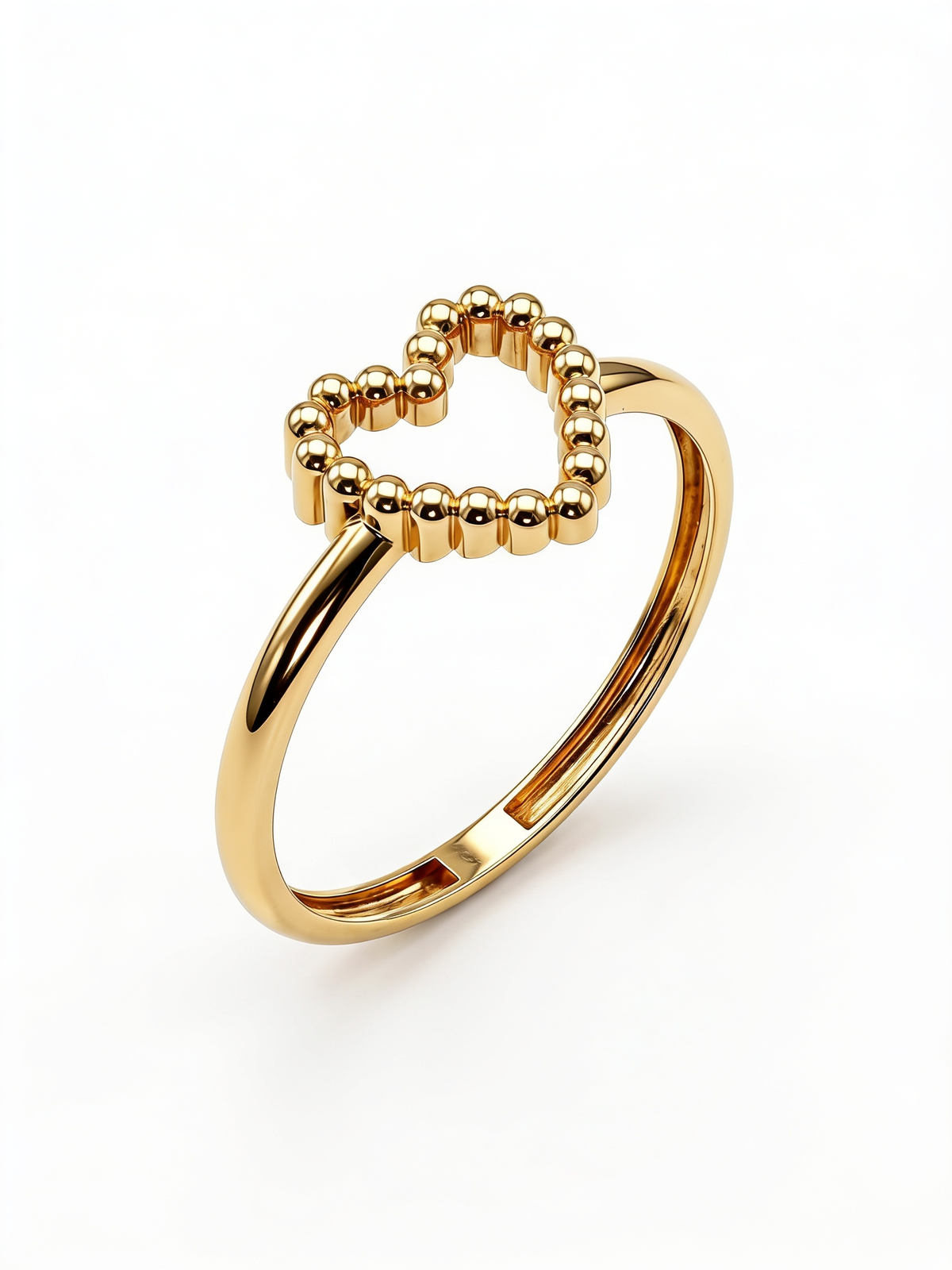 Beaded Open Heart Gold Ring
