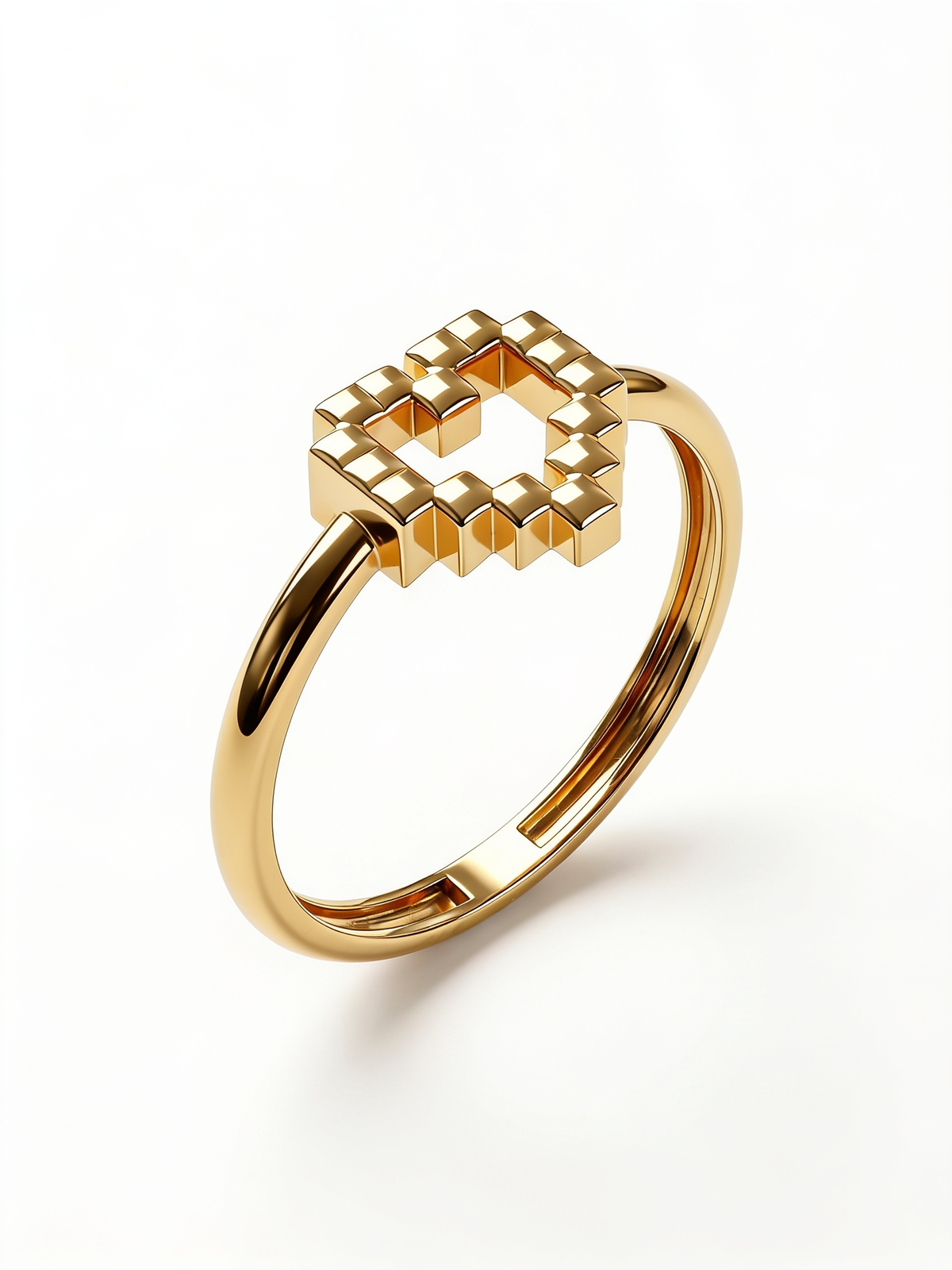 Beaded Heart Outline Gold Ring