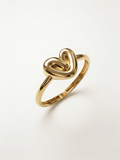 Puffy Ribbon Heart Gold Ring