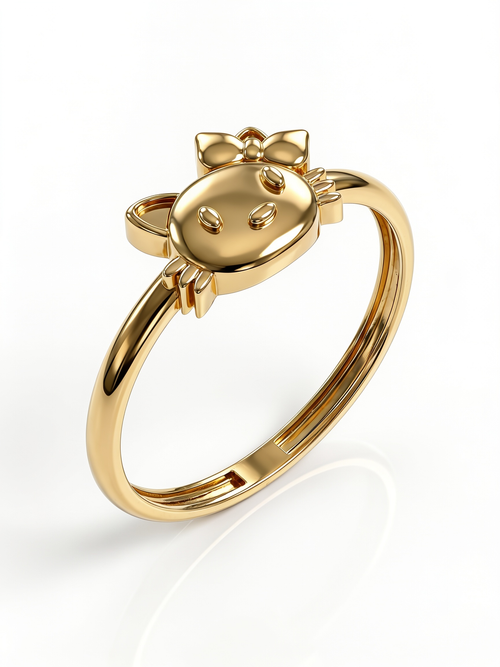 Bow Kitten Face Gold Ring