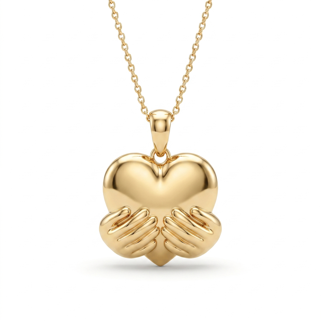 Heart in Hands Gold Pendant Necklace