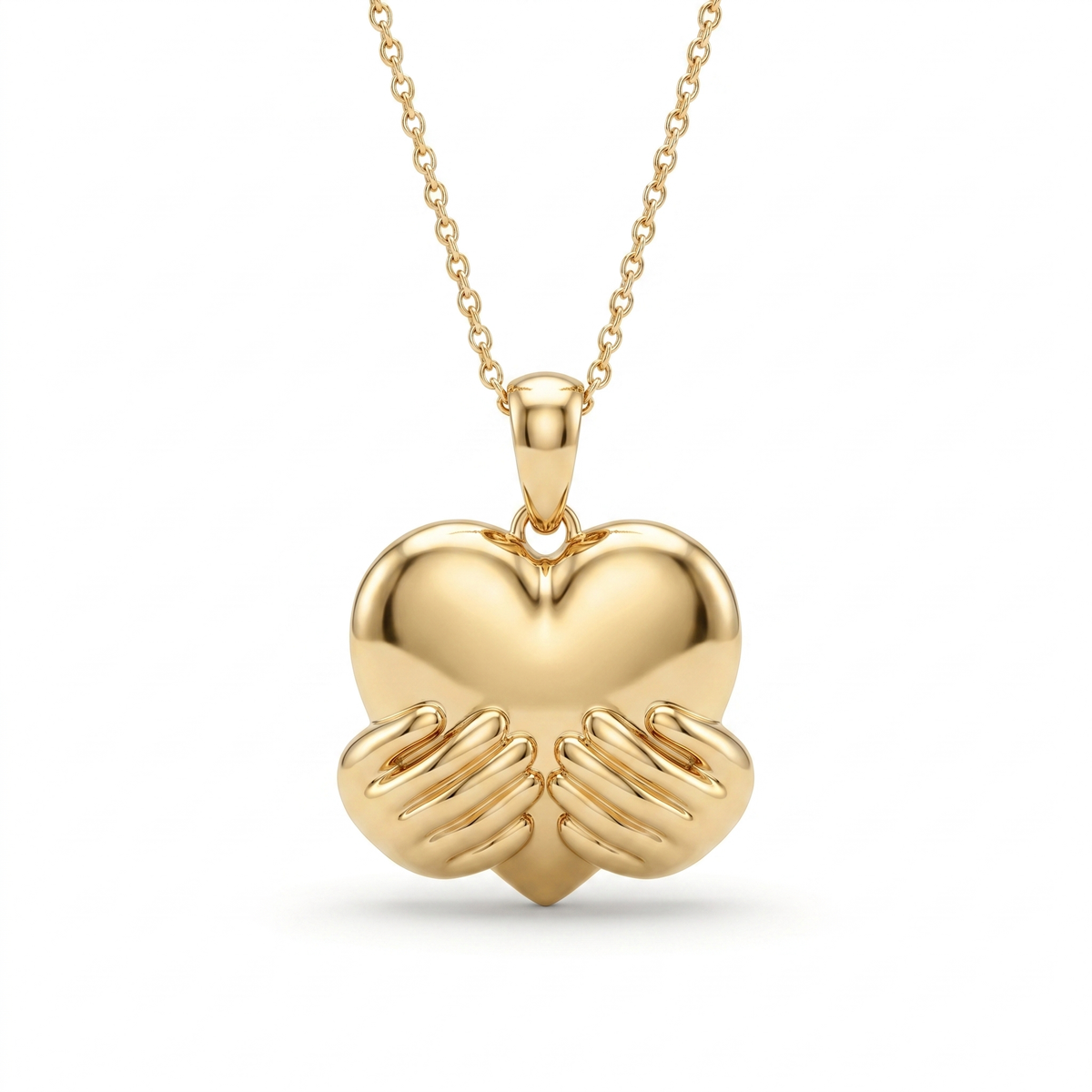 Heart in Hands Gold Pendant Necklace