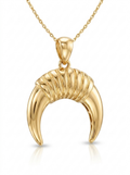 Ribbed Horn Crescent Gold Pendant Necklace